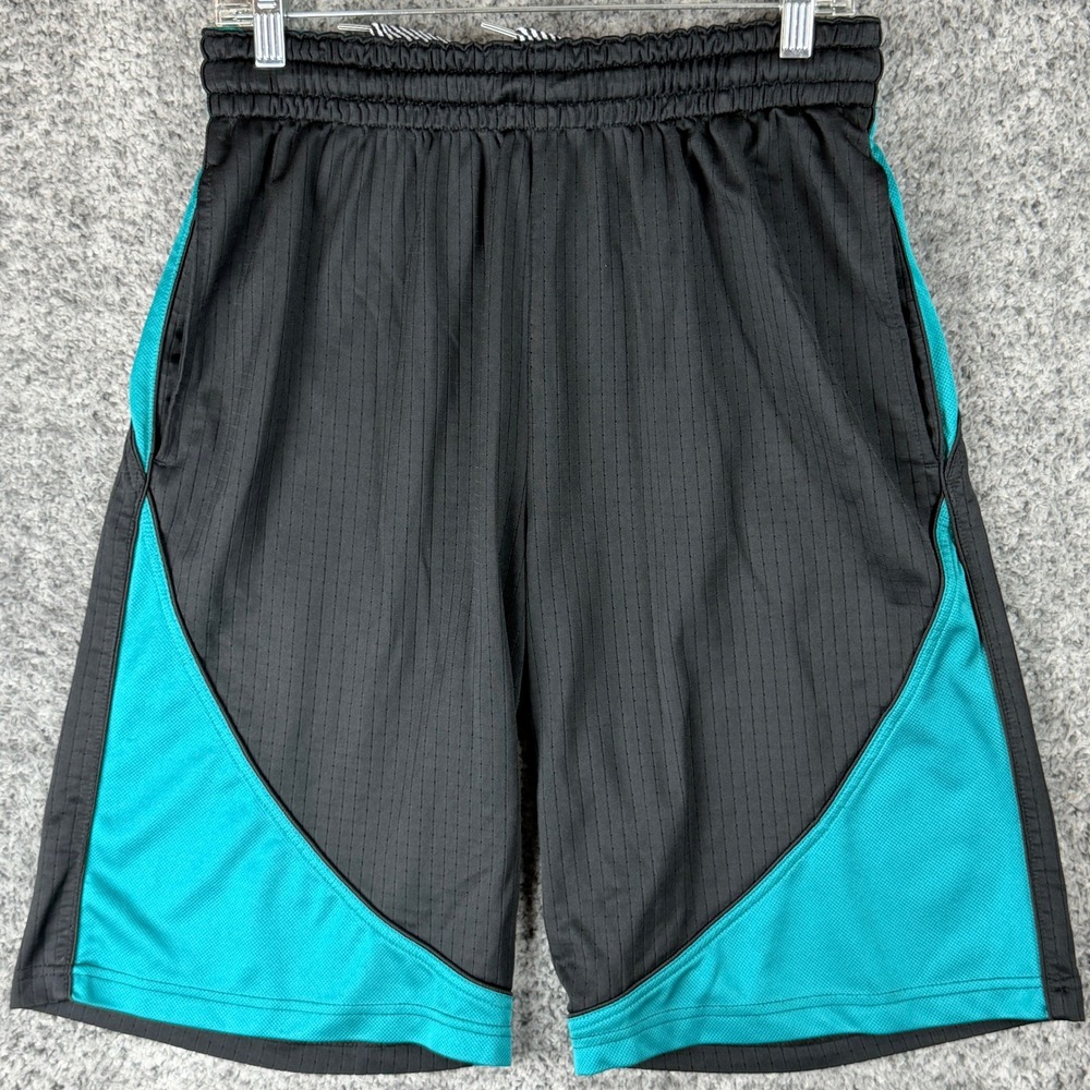 Foot Locker Men's Medium Basketball Shorts Black Teal Pinstripe Mesh Athletic